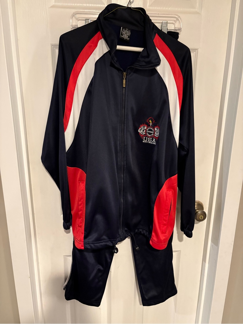 Navy Blue Lightweight Zip Jacket and Pant Set USA Body Building